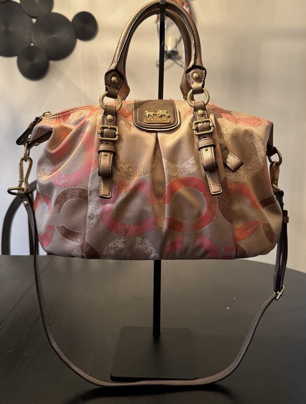 Coach Madison Op Art Metallic Signature Satchel With Strap